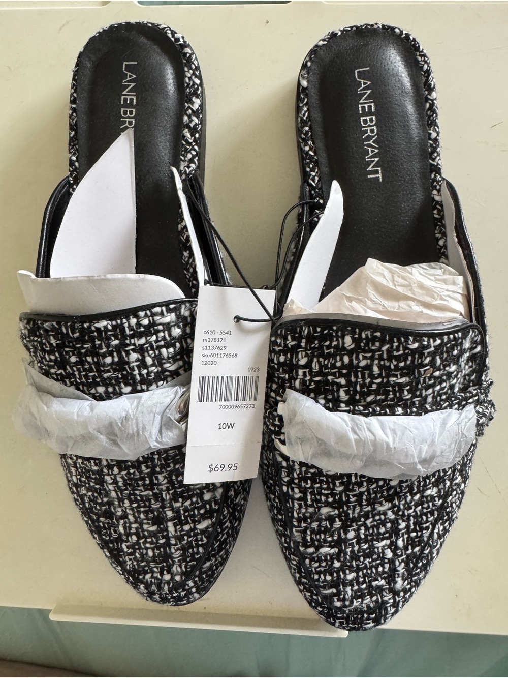 Lane Bryant Black & White Tweed Slip-On Mules